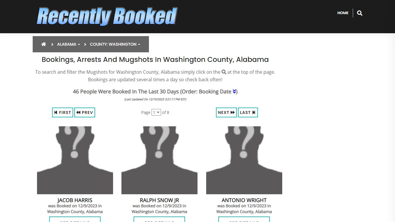 Bookings, Arrests and Mugshots in Washington County, Alabama